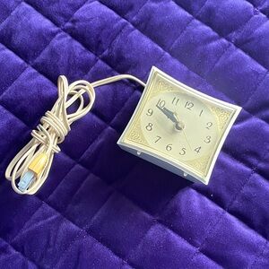 Square Electric Alarm Clock with Cream & Gold Face, vintage